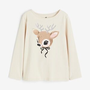 H&M Cream Long Sleeve Kids Top with Deer Design